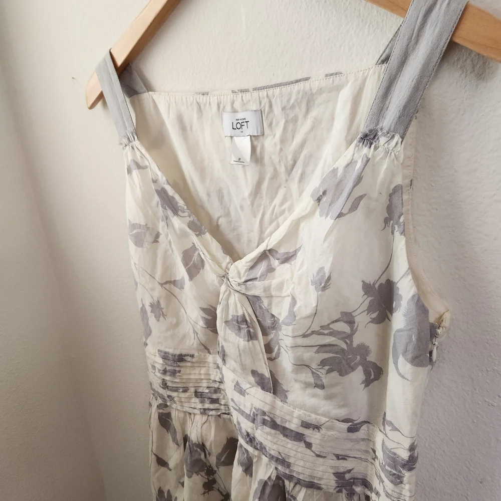 Ann Taylor LOFT Women's Dress‎ Floral Print Sundress Knee Length Gray White Sz 8
